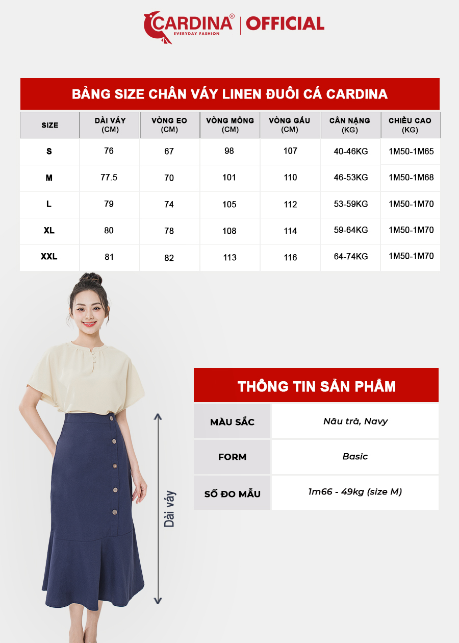 Chân Váy Nữ CARDINA Đồ Công Sở Chất Linen Đuôi Cá Cao Cấp Có Khuy Gỗ Thanh Lịch 3CV09.(Không Kèm Áo)