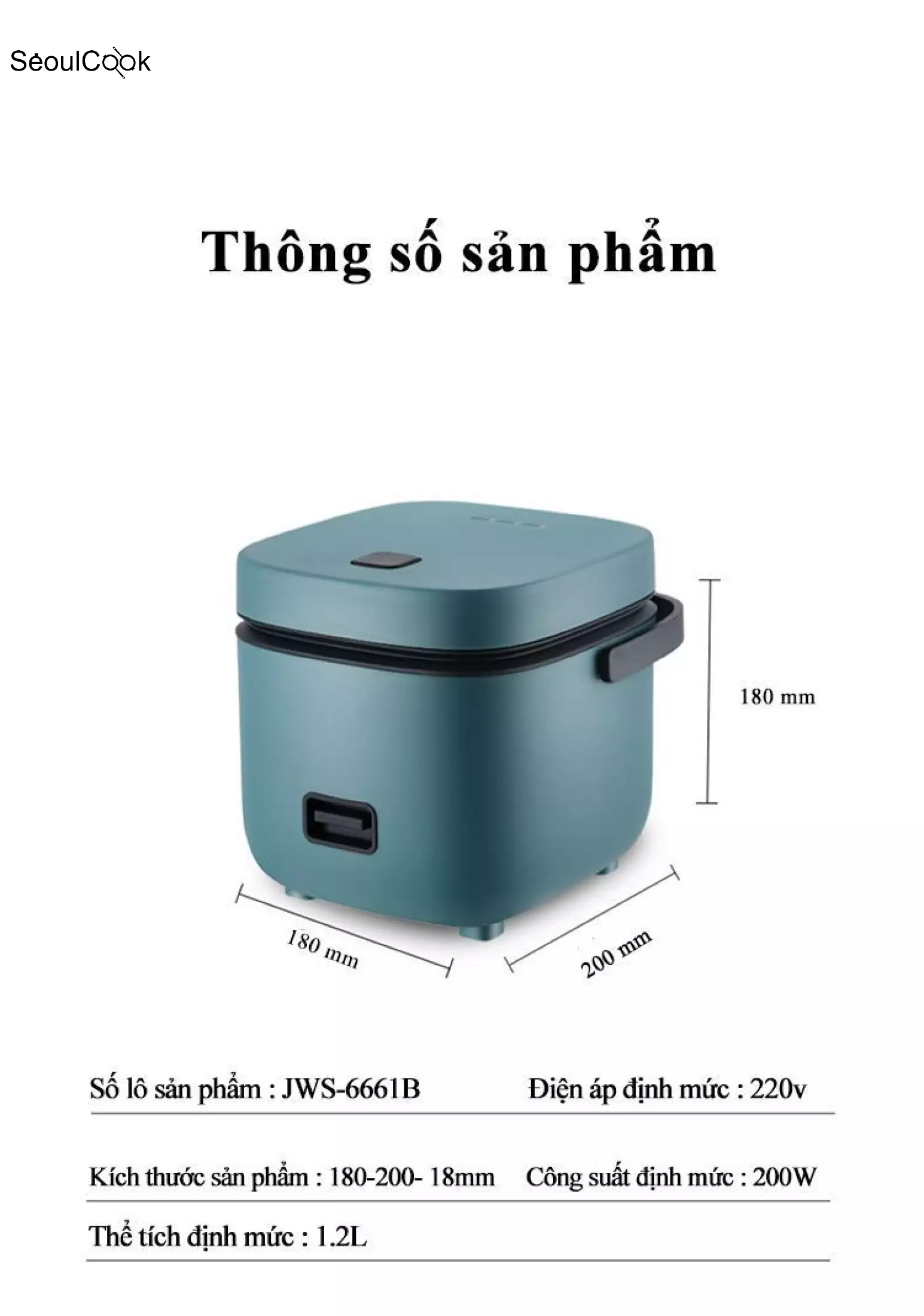 Nồi cơm điện mini đa năng Rice Cooker Seoulcook 1,2l hàng nội địa cao cấp nấu cơm, cháo, chưng, hấp,... tặng khay hấp + vá cơm + cốc đong