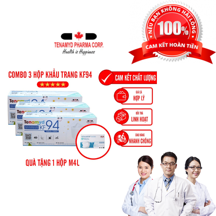 (Combo 3 Hộp) Khẩu Trang KF94 Người Lớn Tenamyd Chính Hãng