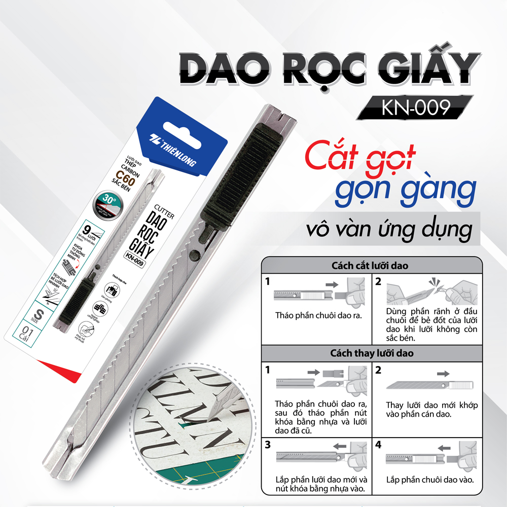 Combo 2 Dao rọc giấy Thiên Long KN-009 - Khóa tự động thông minh