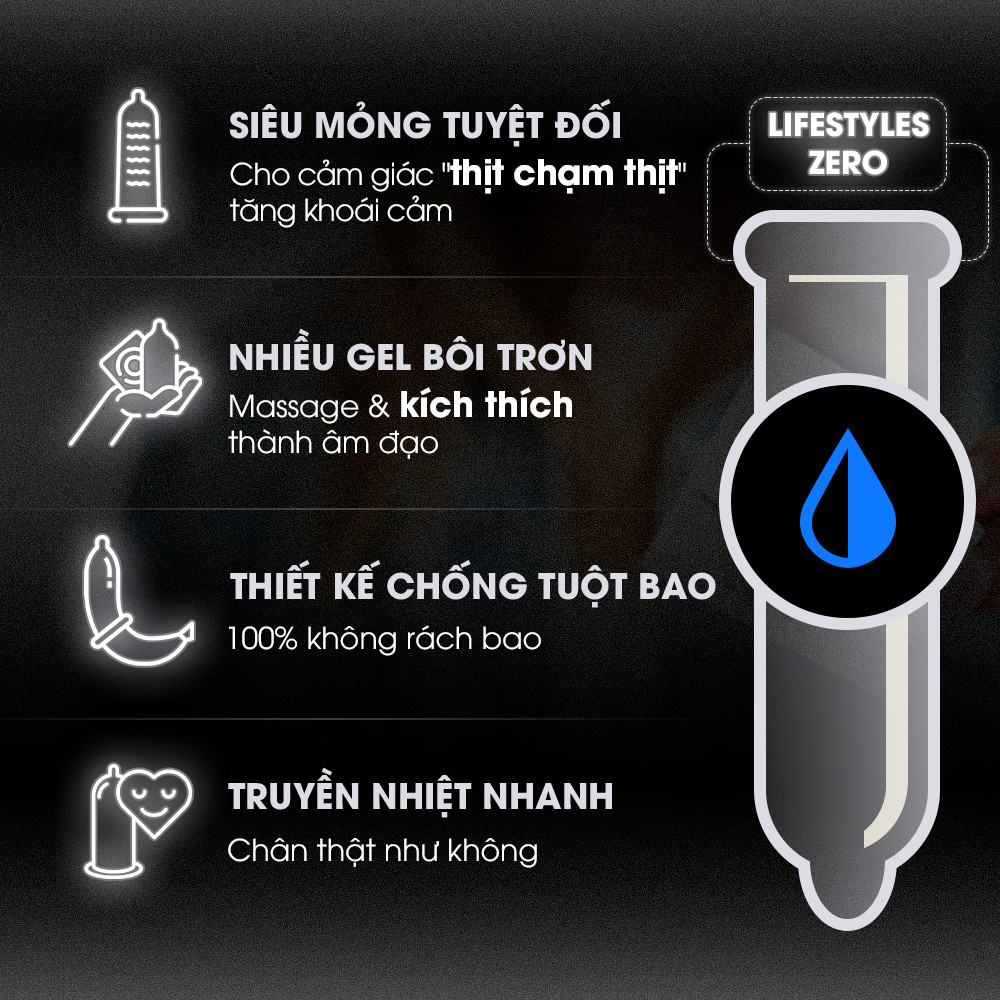 Bao Cao Su LifeStyles ZERO Cao Cấp Siêu Mỏng Tuyệt Đối, Dẻo Dai - Hộp 3 bao