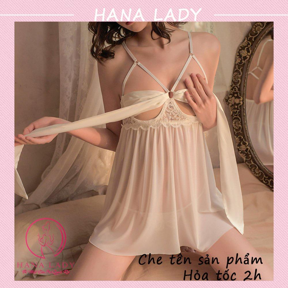 Váy ngủ nữ xuyên thấu, đầm ngủ sexy gợi cảm nơ ngực quyến rũ kèm quần chip lọt khe VN458