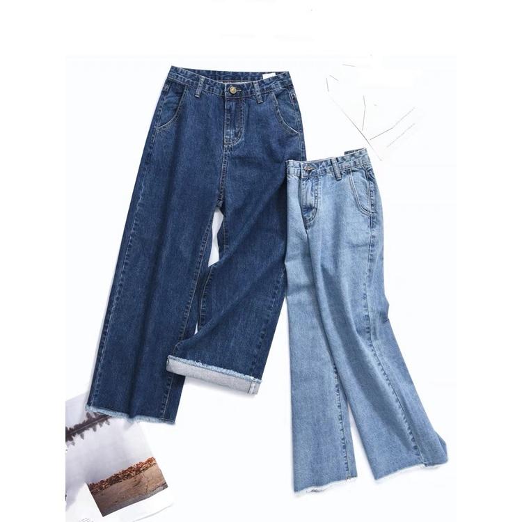 Quần jean nữ Suông Ống Rộng BIGSIZE, lưng siêu cao, Tua Lai hottrend rẻ đẹp
