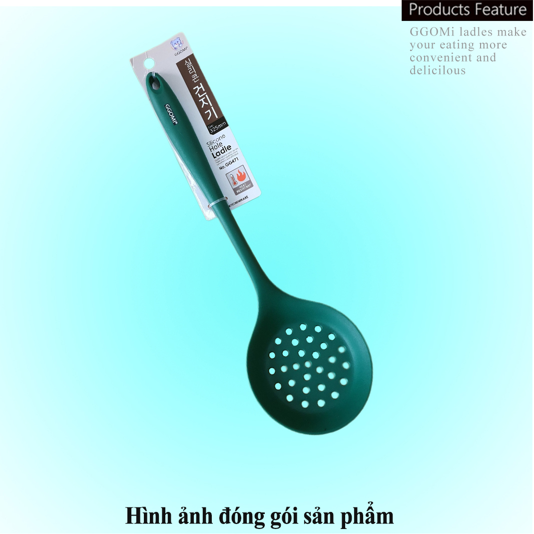 [HÀNG CHÍNH HÃNG]Muôi/Muỗng/Vá thủng múc đồ ăn silicone an toàn sức khỏe, màu sắc sặc sỡ dài 33cm GGOMi Hàn Quốc GG471