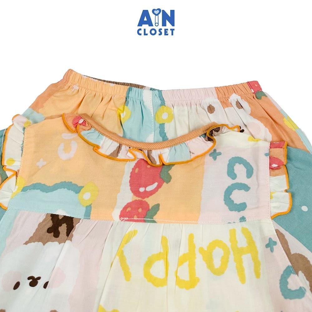 Bộ quần áo Dài bé gái họa tiết Gấu Happy Cam lanh lụa - AICDBGHEQMKM - AIN Closet