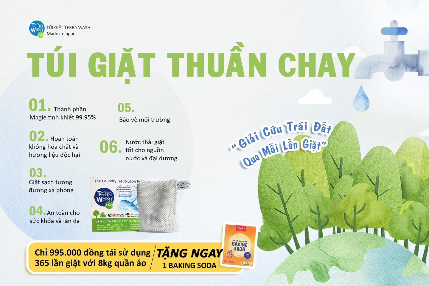 Túi giặt thay thế xà phòng Terra Wash+Mg 125g Sử Dụng Được 365 Lần Giặt Mỗi Lần 8kg Quần Áo thân thiện môi trường tiết kiệm chi phí với 2700đ/ lần giặt