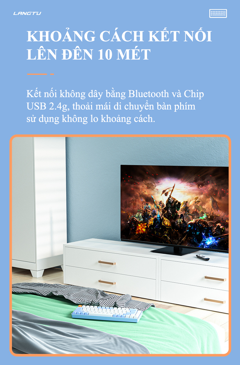 Bàn phím cơ Langtu GK65 Golden Switch với thiết kế mini 65 phím kết nối không dây qua Bluetooth và chip USB 2.4GHz có 19 chế độ LED cực đẹp - Hàng Chính Hãng