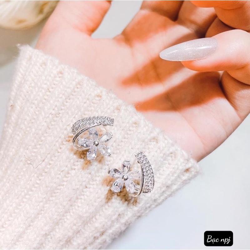 Bông tai hoa đính đá SIÊU HOT Hoa tai Bạc Ta - Bạc Npj