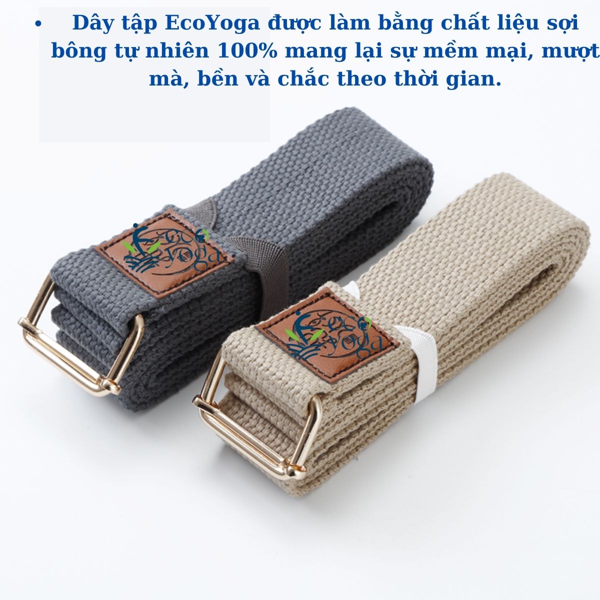 Dây Đai Tập Yoga Cotton Dài 2.5m khuyên vuông kèm thun buộc , Bản 3.8cm , Dày 2mm , cải thiện , nắn chỉnh cột sống