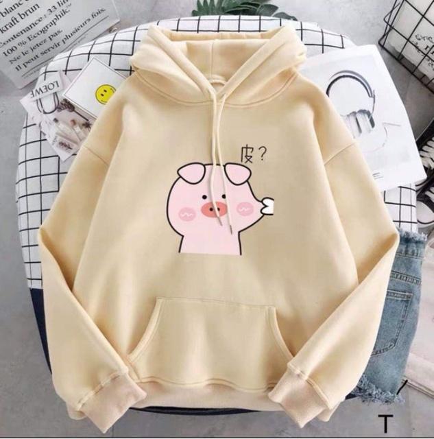 Áo hoodie nỉ bông hình heo bẹo má cute