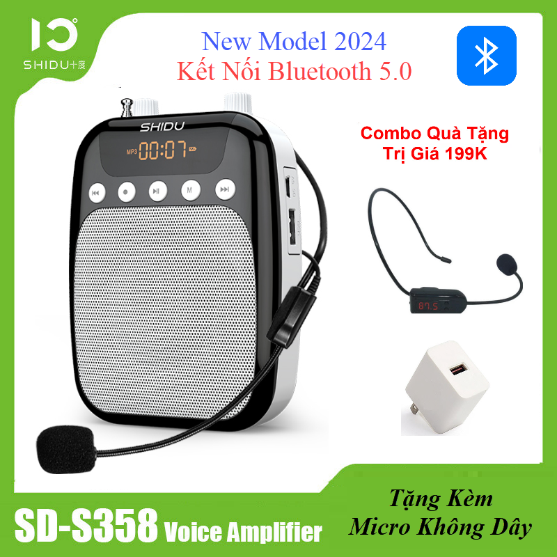 Tặng Kèm Micro Không Dây Trị Giá 199K - Loa Trợ Giảng Có Dây Shidu SD-S358 Công Suất Loa 10W Kết Nối Bluetooth,FM, Dung Lượng Pin 2500mAh Sử Dụng Lên Tới 15h. SHIDU S358 10W Wireless Mini Amplifier Meeting Guide Headset Micro Wireless - Hàng Chính Hãng