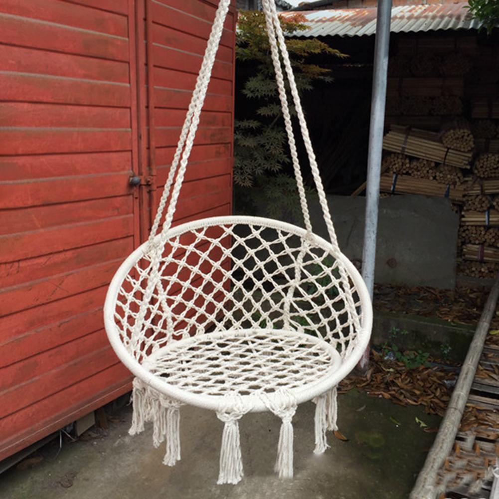 Bắc Âu Võng Ghế Tay Cotton Dây Trong Nhà Ngoài Trời Treo Ghế Trẻ Em Đầm Ngủ Người Lớn Đu Treo Ghế Võng Màu Be