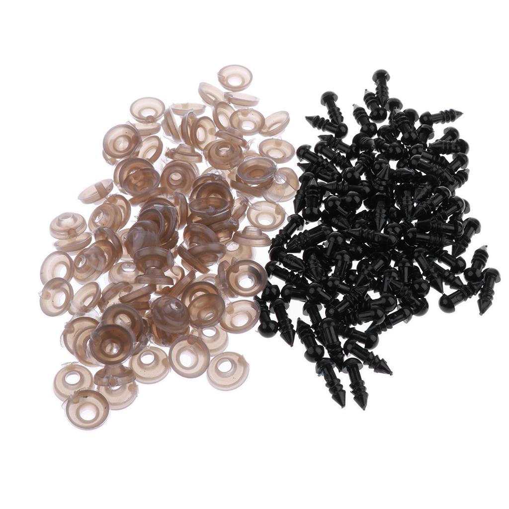 100 Pieces Black Plastic Safety Eyes with Backs for Dolls DIY Making
