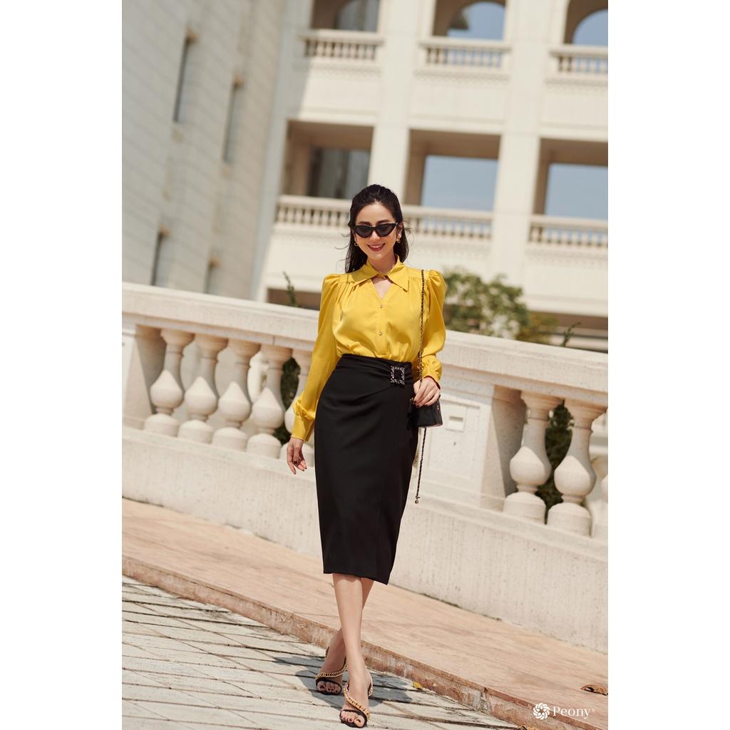 Áo sơ mi nữ cổ đức công sở tông vàng rực rỡ, cổ khoét tinh tế, vai bồng tiểu thư Peony - TENSIA TOP