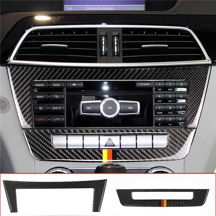 Bộ Miếng Dán Carbon Dán Trang Trí Viền Thanh Điều Khiển CD Và Điều Hòa Cho Xe Mercedes-Benz C-Class W204 C220 CDI C200 C