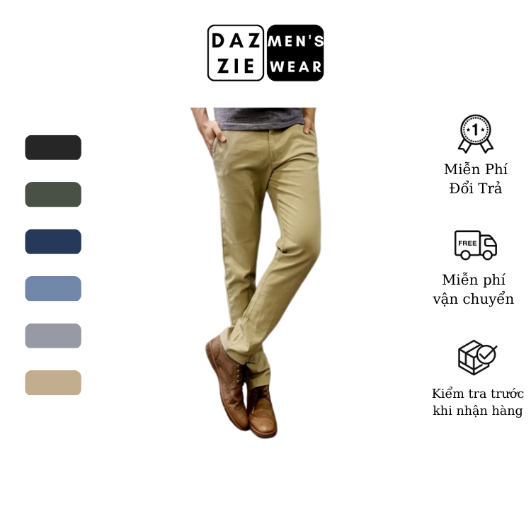 Quần Kaki Nam Dài DazzieMenwears  chất Cotton Khaki Cao Cấp, Mềm mịn phối đồ thời trang trẻ trung
