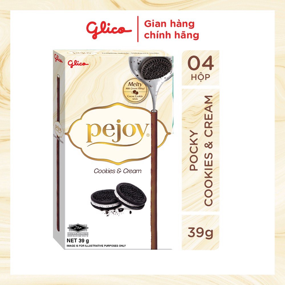 Bánh que nhân kem cookie GLICO Pejoy Cookies &amp; Cream 33G (Combo 4 hộp)