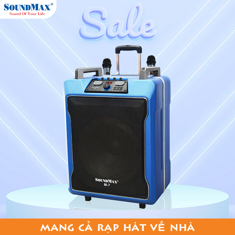 Loa kéo karaoke SoundMax M-7 | Trolley Karaoke Speaker SoundMax M7 - Tặng kèm 2 micro chuyển đổi tần số | Loa bluetooth karaoke di động | Loa nghe nhạc | Loa du lịch - Hàng Chính Hãng