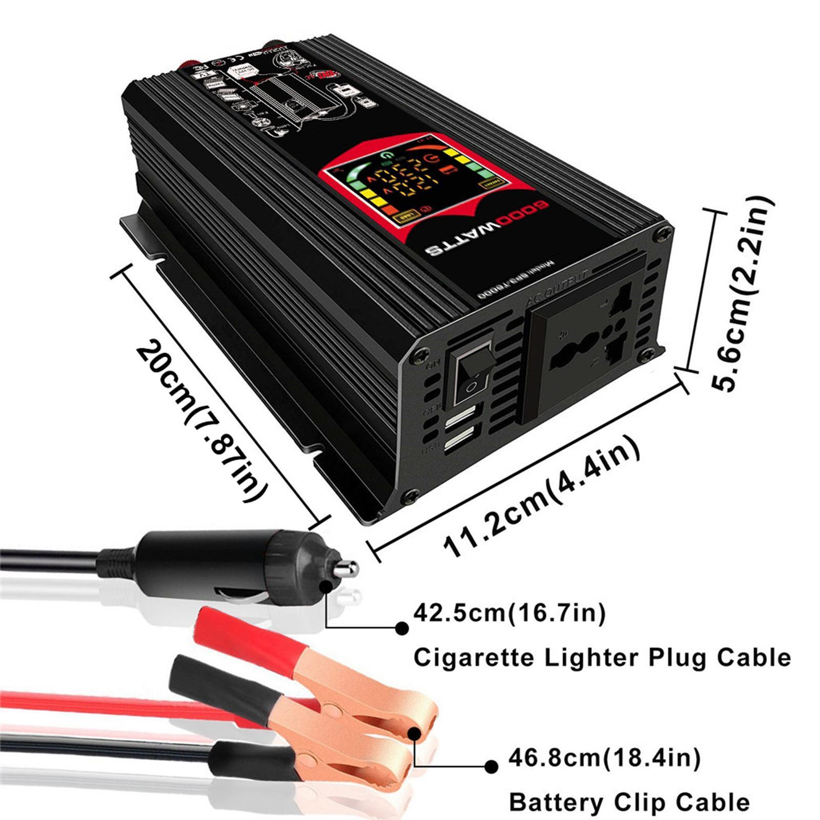 500W DC 12V /220V Inverter with 2 USB Charging Ports, Power Converter with 2 AC Outlets Battery Clip Charger, Car Adapter