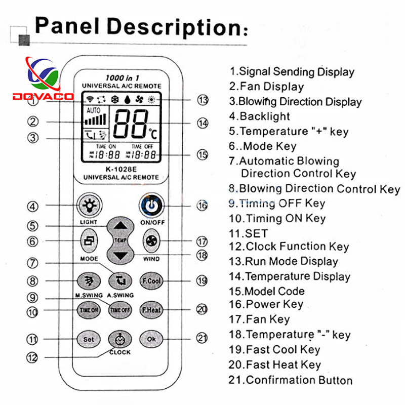 Điều khiển điều hòa đa năng 1000in1 K-1028E