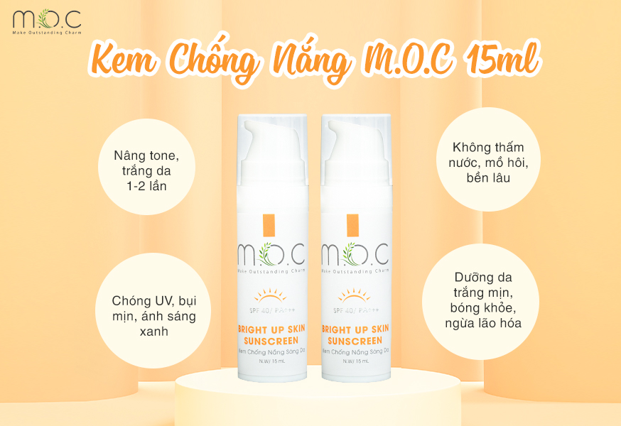 Kem Chống Nắng Sáng Da M.O.C 15mL - Size Mini tiện lợi khi đi du lịch