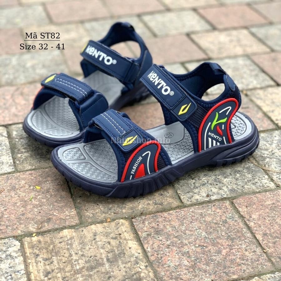 Dép sandal bé trai KENTO xanh navy quai hậu kiểu dán êm nhẹ chống trơn trượt cao cấp phù hợp cho trẻ em học sinh tiểu trung học 6, 7, 8, 9, 10, 11, 12, 13, 14, 15 tuổi đi học đi biển màu hè NHÍM SHOP ST82