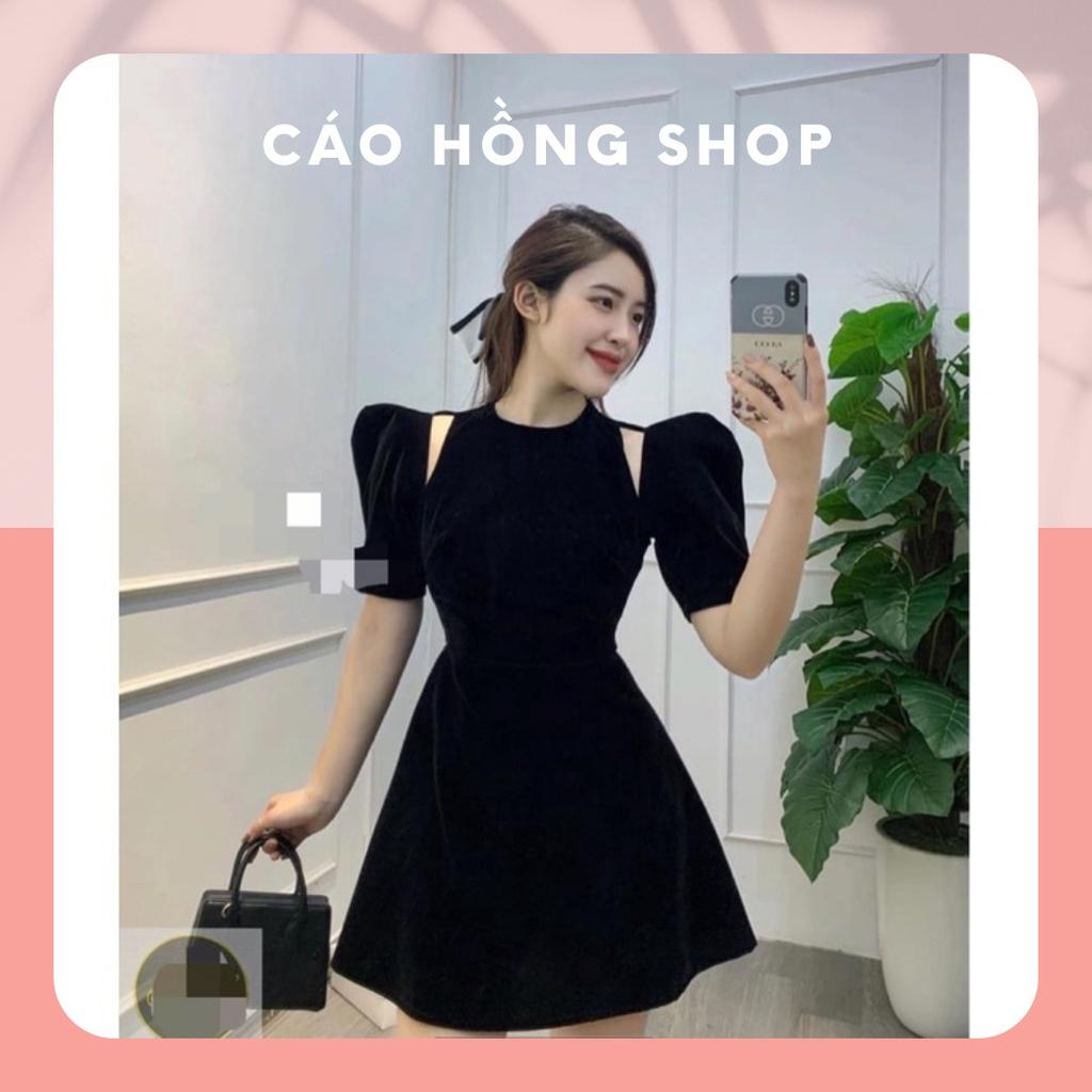 Váy Nhung Thiết Kế, Váy Dạ Dáng Xòe / Đỏ - Đen / Size S-M / CÁO HỒNG SHOP