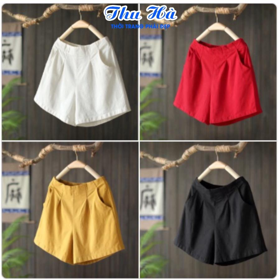 Quần short nữ cạp cao Thu Hà quần đùi kaki bền mát, thiết kế trẻ trung năng động QKH.48