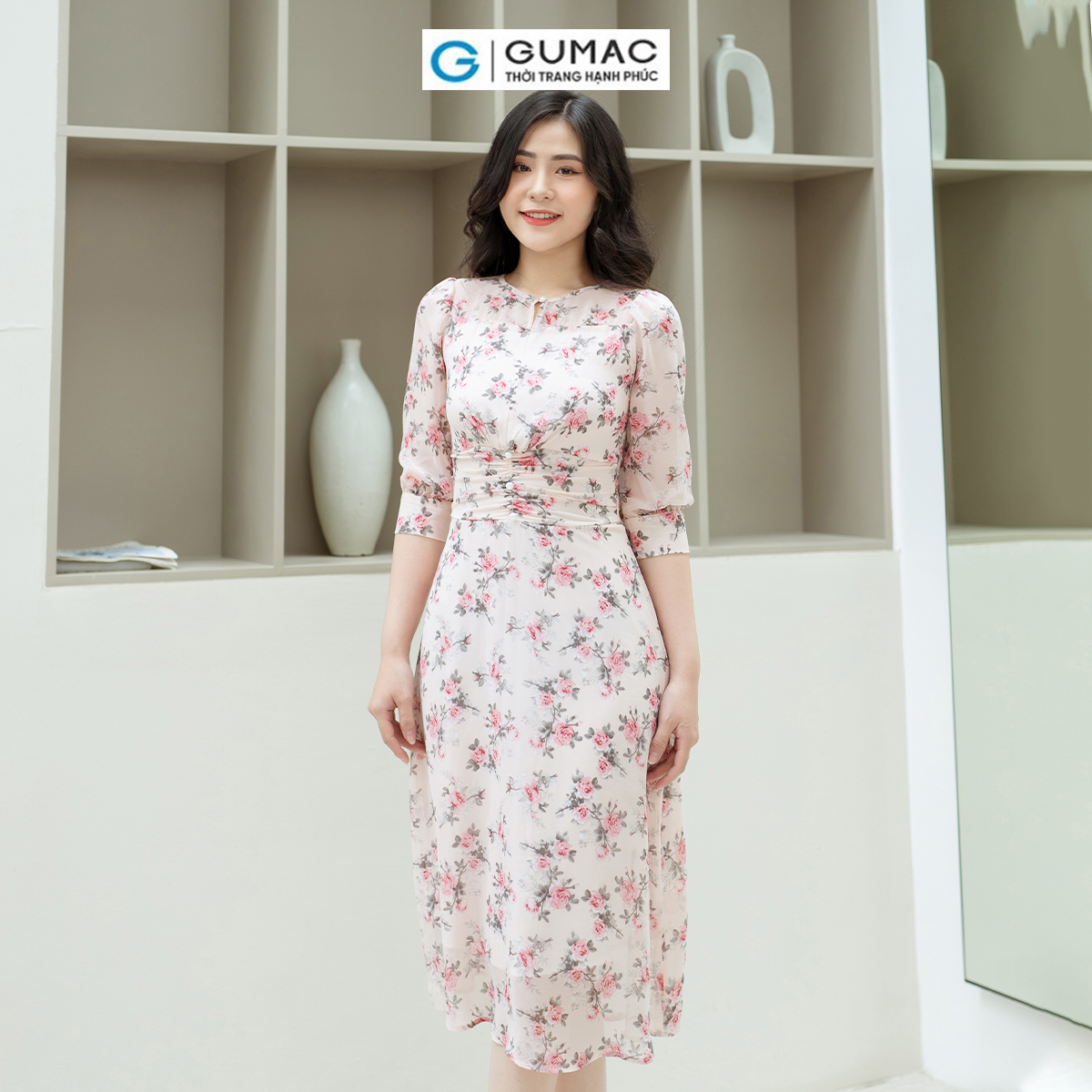 Đầm xếp nhún eo GUMAC LDD0803