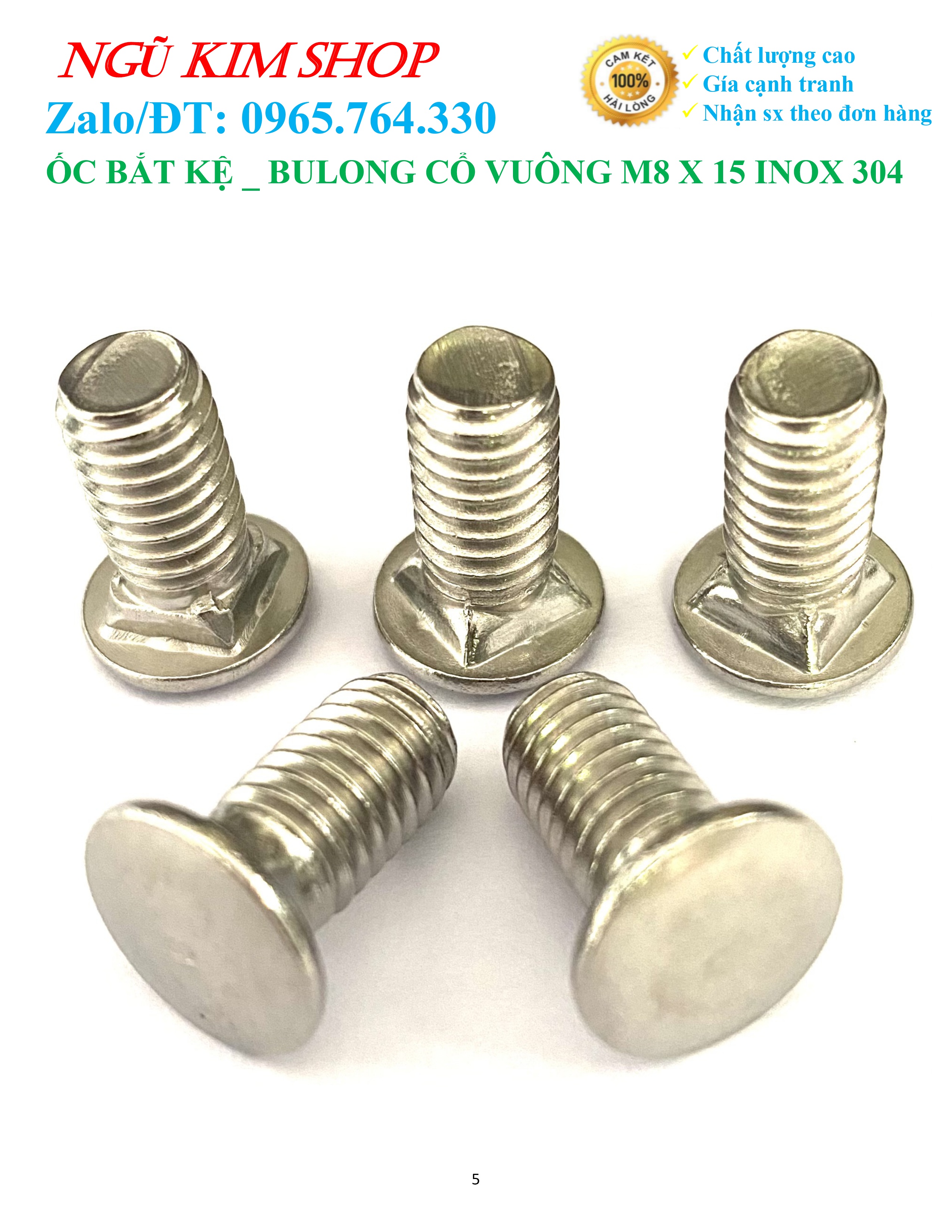 ỐC BẮT KỆ _ BULONG CỔ VUÔNG M8 x 15 INOX304