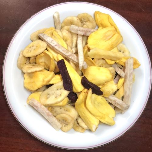[ Combo: thùng = 10 gói x 100 grs/gói ]  05 Gói Mít Sấy và 05 Gói Trái Cây Sấy Chân Không (Mixed Fruit Chips), Giòn Xốp Tự Nhiên – BAVIFOOD, Khối Lượng: 1 kg (thùng = 10 gói x 100 grs/gói) – Premium