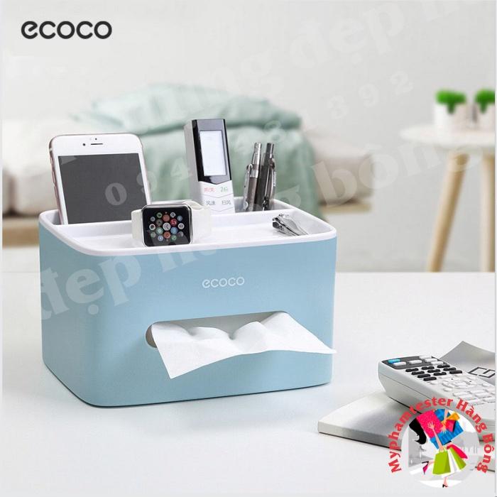 (Ecoco SIÊU RẺ) Hộp giấy để bàn Ecoco có 2 ngăn cắm phụ kiện mã 2009