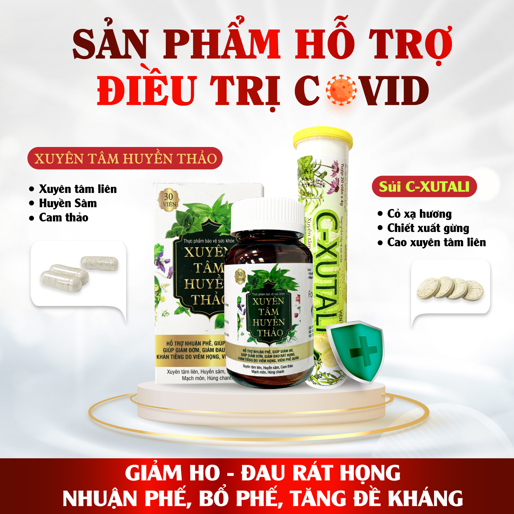 Viên Uống Xuyên Tâm Liên Bổ Phổi Giảm Ho Đờm Ho Khan Đau Rát Họng Xuyên Tâm Huyền Thảo ( Hộp 30 viên )