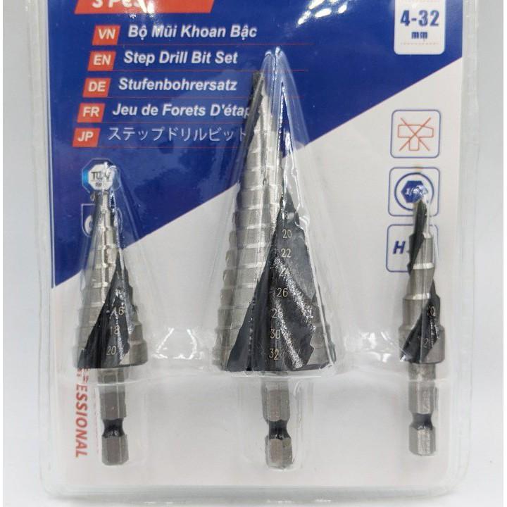 SENKA Bộ 3 Mũi Khoan Tháp, Mũi Khoan Bậc Tiện ích Chuyên Khoan Sắt Nhôm Nhựa Gỗ phi 4-12/4-20/4-32mm