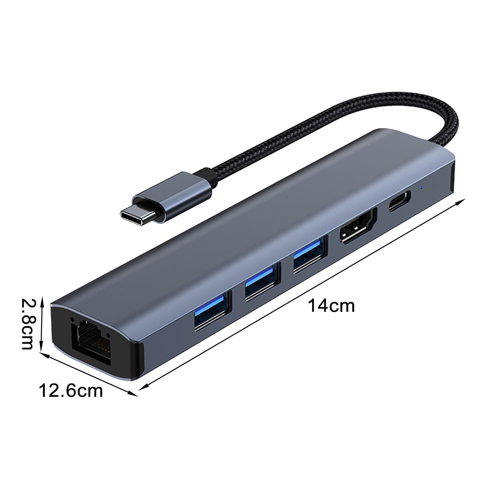 6 in 1 USB C Docking Station, USB C Hub, USB C Adapter with 4K 30Hz 3 USB Port PD RJ45 Ethernet, USB C Adapter Multiport Adapter for PC