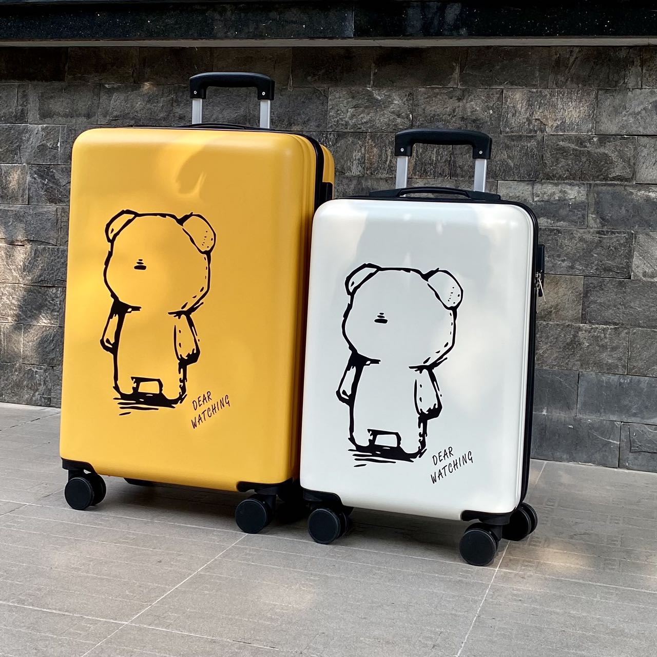 HÌNH THẬT_VaLi Kéo Du Lịch In Hình Gấu Không Bong Tróc Chất Liệu Nhựa Nhám PC+ABS Hàng Sẵn Kho Đủ Size 20/24/26 inch