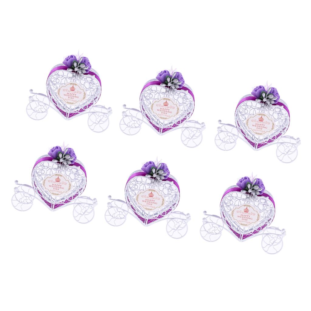 6Pieces Carriage Candy Chocolate Boxes Wedding Party Favour Decor Box Purple