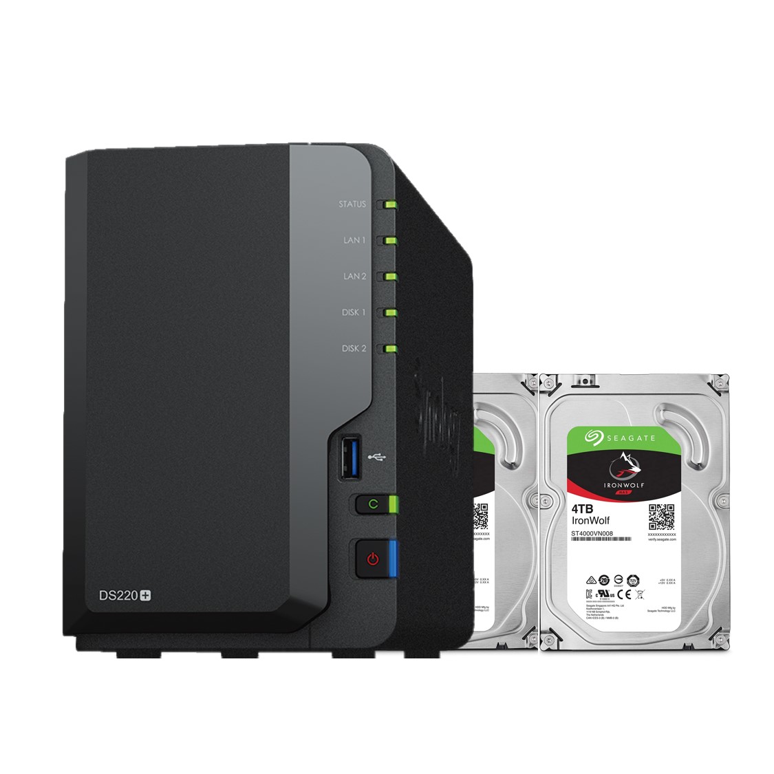 Combo: Thiết bị lưu trữ qua mạng DS220+ &amp; 2 x Seagate HDD ST4000VN008 (Hàng chính hãng)