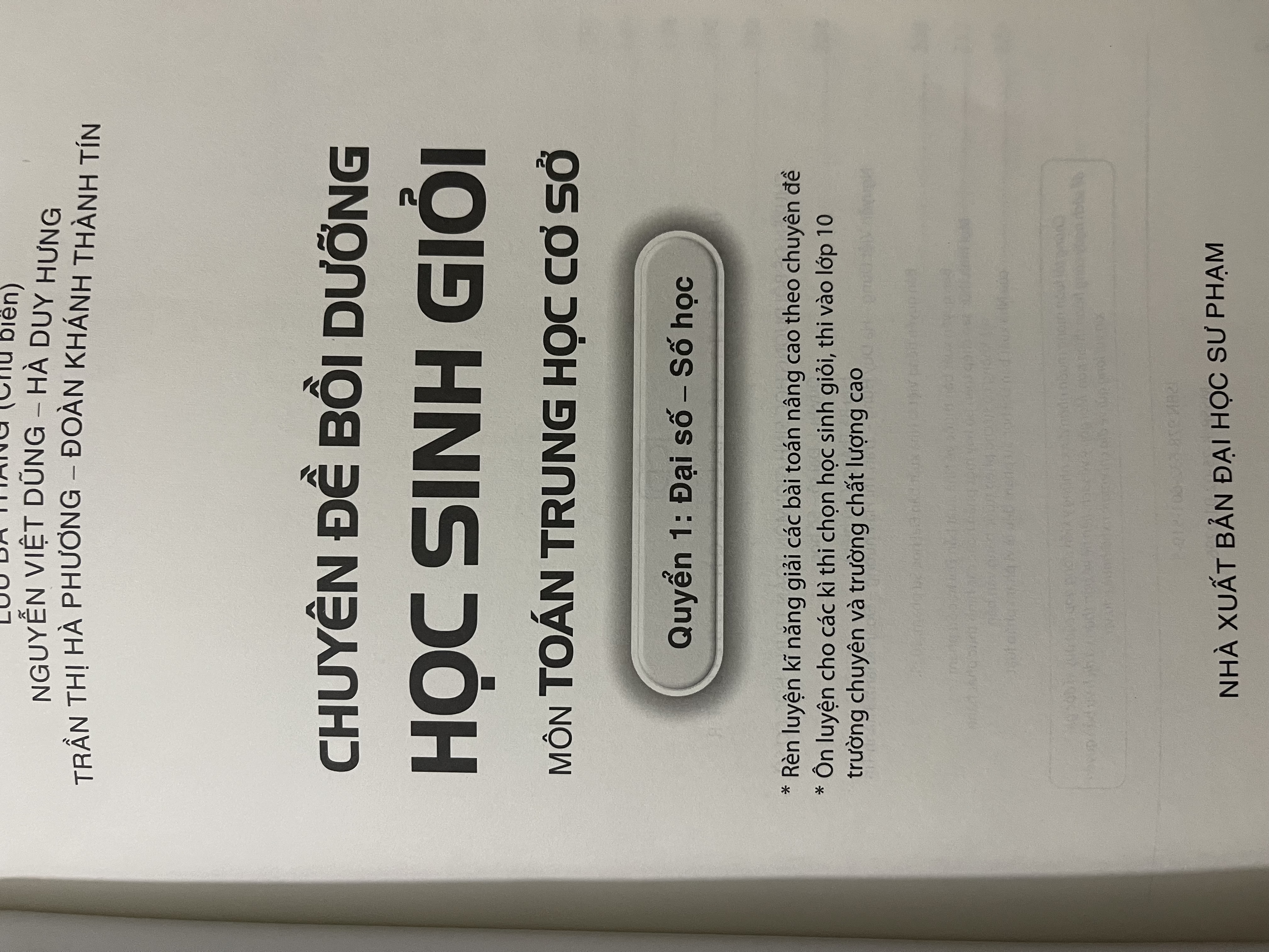 Sách chuyên đề bồi dưỡng học sinh giỏi môn toán trung học cơ sở đại số - số học - hình học - tổ hợp, xác suất (2 quyển)