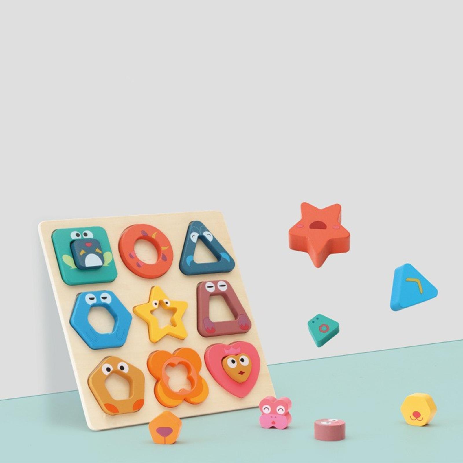 Wooden Shape Puzzle Geometric Shape Puzzles Toy with Board for Toddler Boys