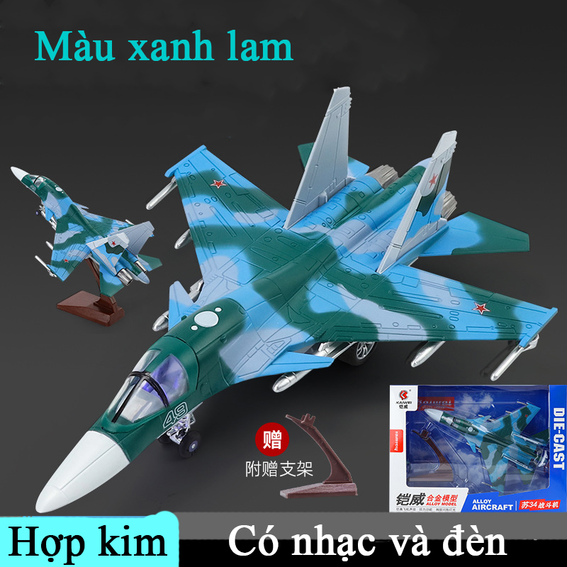 Mô hình máy bay tiêm kích ném bom Su-34 bằng hợp kim có nhạc và đèn chạy cót kèm chân đế