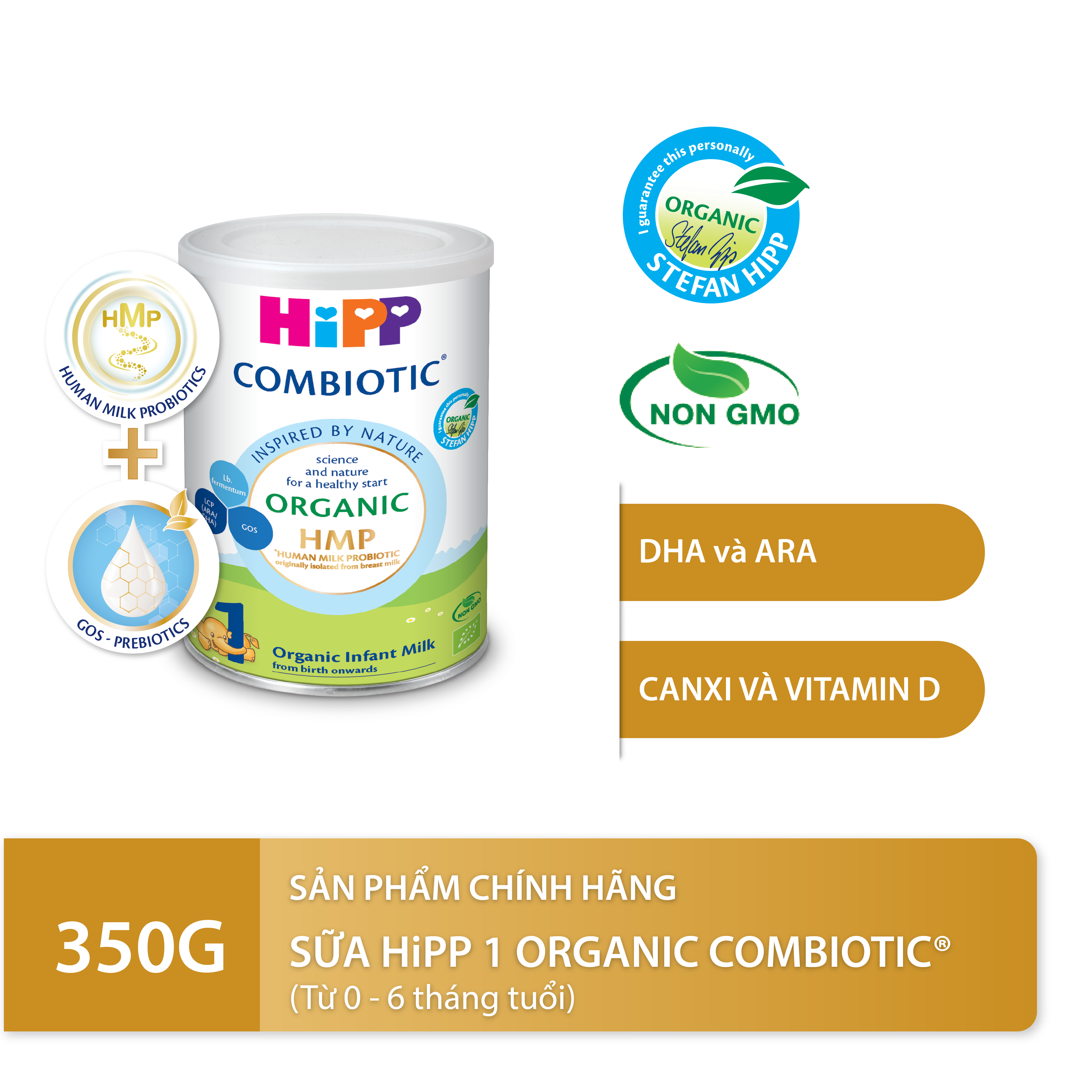 Combo 2 lon Sữa bột công thức HiPP 1 Organic Combiotic 350g (dành cho trẻ sơ sinh) (2 lon x 350g)