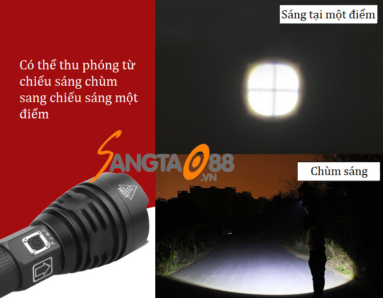 Đèn pin siêu sáng cầm tay chiếu xa, công suất lớn CREE P90 (Tặng miếng thép mini đa năng 11in1)