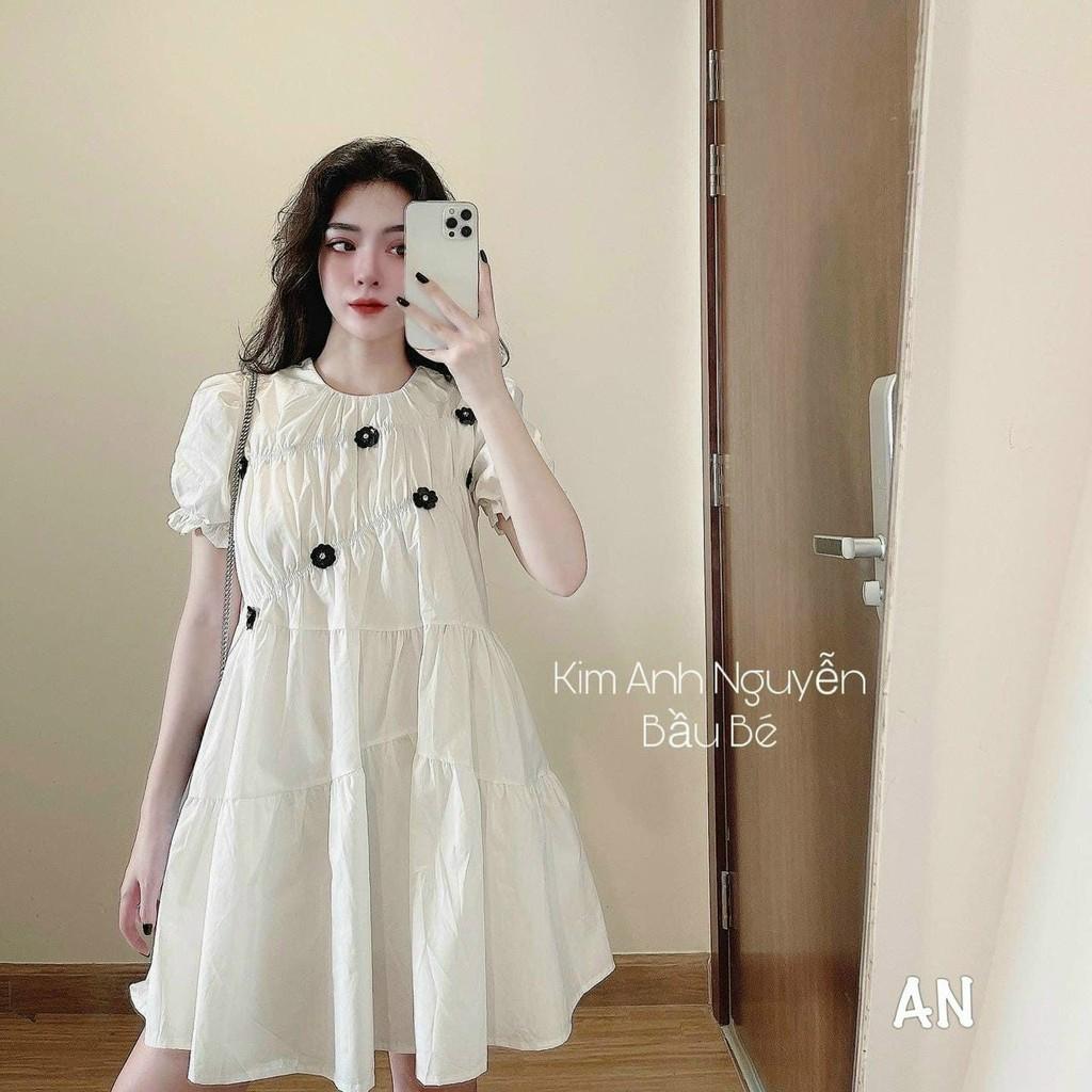 Váy bầu,Đầm bầu công sở dáng suông thời trang màu trắng sau sinh(45-65kg)