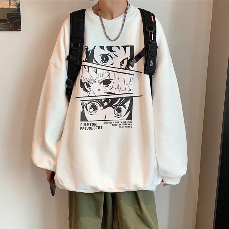 Áo sweater trắng đen in hoạ tiết hoạt hình anime xinh xắn có 4 màu size M-5Xl