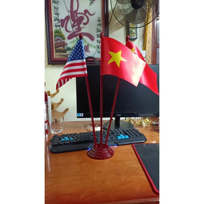 Cờ để bàn cắm 3 nước đế gỗ, cờ để bàn 3 nước tuỳ chọn