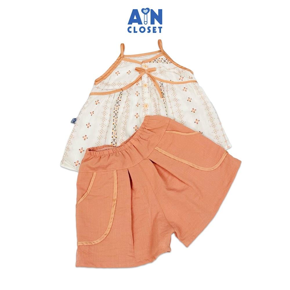 Bộ quần áo Ngắn bé gái hoạ tiết Dây Nhí Cam Đũi xô - AICDBGRXHOS7 - AIN Closet