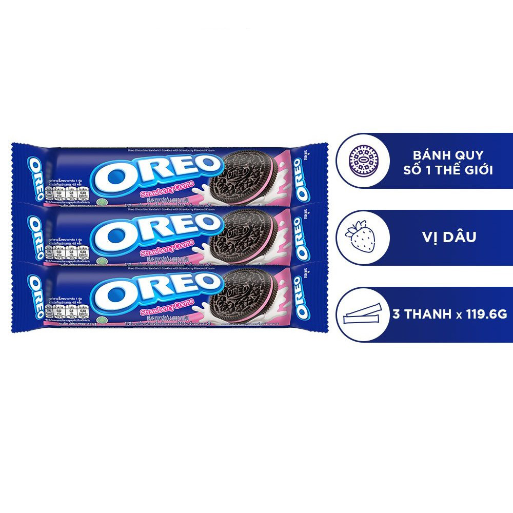 Combo 3 thanh bánh quy OREO vị dâu, thanh 119.6g