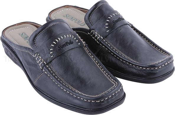 Dép Sabo Nam Da Bò SUNPOLO SUSB003D - Đen (Size