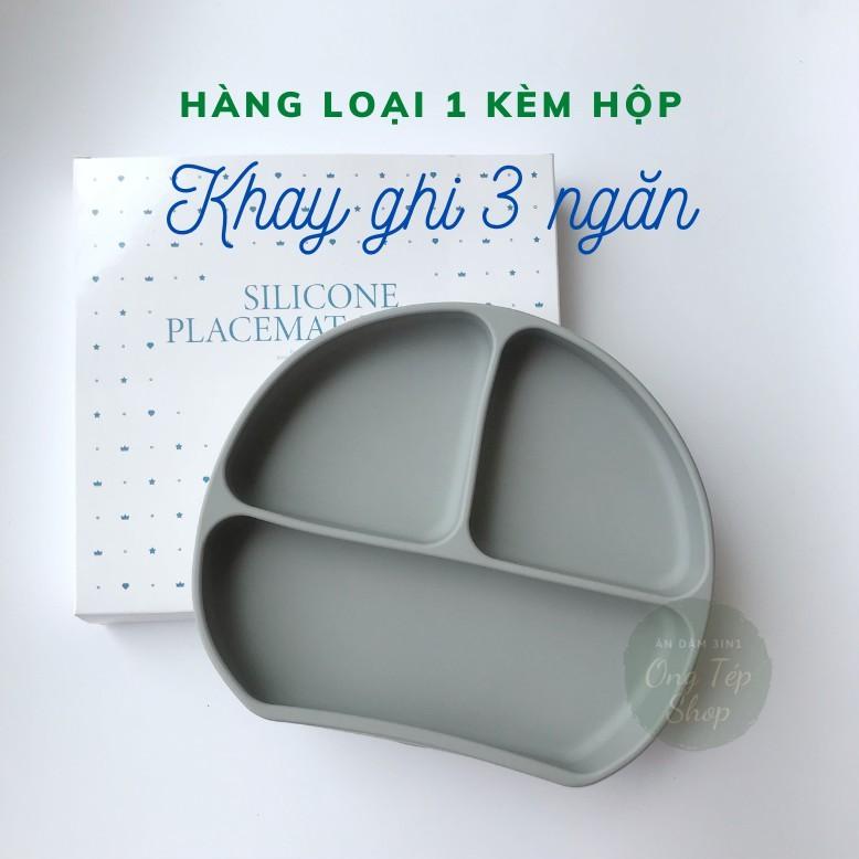 Hàng loại 1 có nắp đậy và hộp - Khay ăn dặm silicon chống lật tròn 4 ngăn cho bé